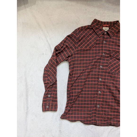 LL Bean Shirt Mens Large Stripes Red Elbow Patch Metal Buttons RARE Vintage - Picture 7 of 9